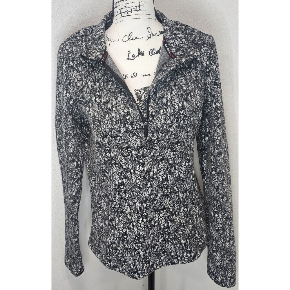 Spyder Fleece Marbled Print 1/4 Zip Sz M Zip Pocket Thumb Holes Soft Pocket EUC